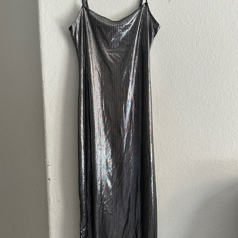 Delia’s Vintage Metallic Grey Silver Party Dress Metallic Slip Dress